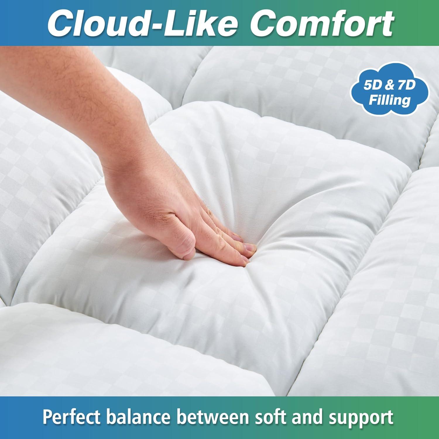 imageLunsing King Size Mattress Topper with 621 inches Deep Pocket 78x80 Inches White