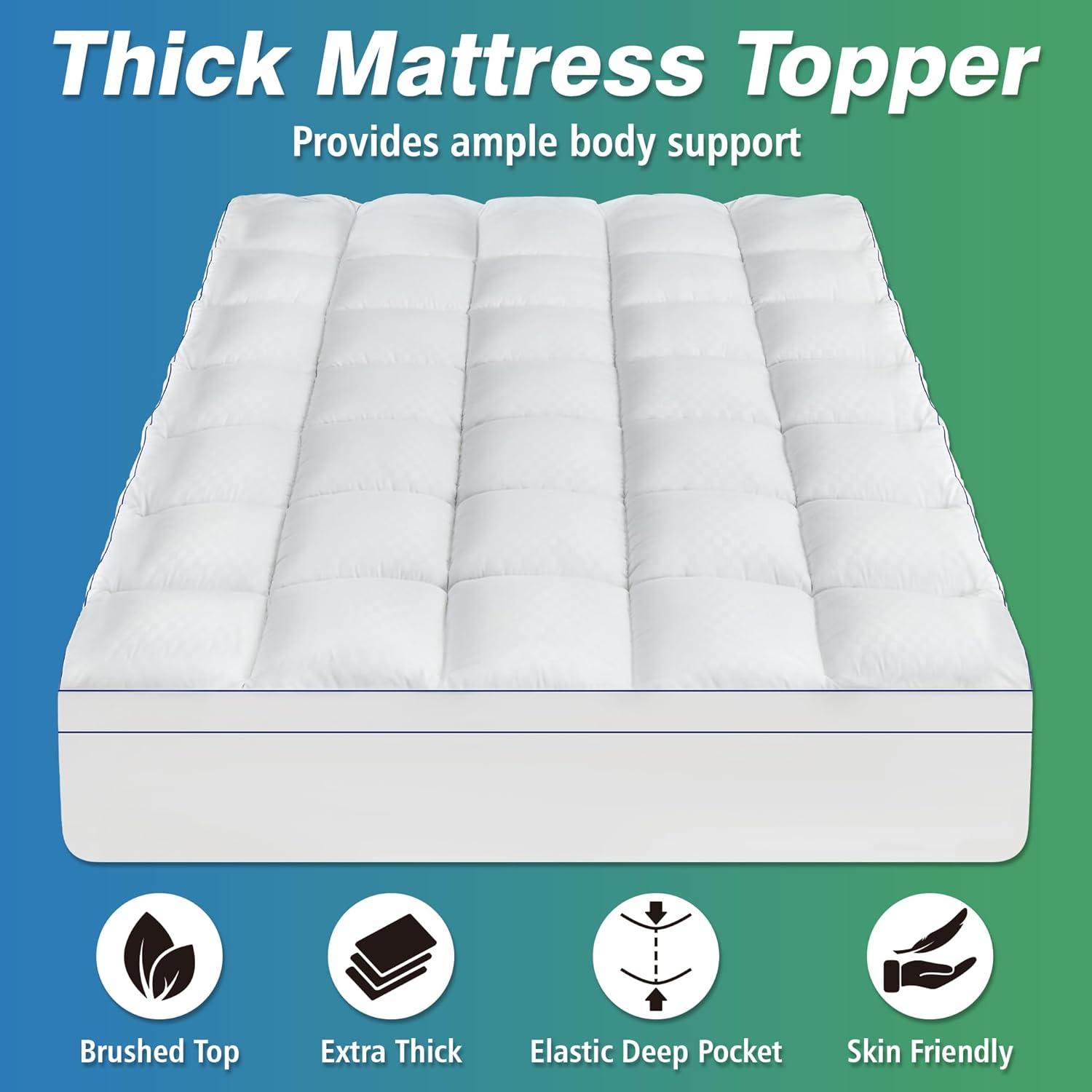 imageLunsing King Size Mattress Topper with 621 inches Deep Pocket 78x80 Inches White
