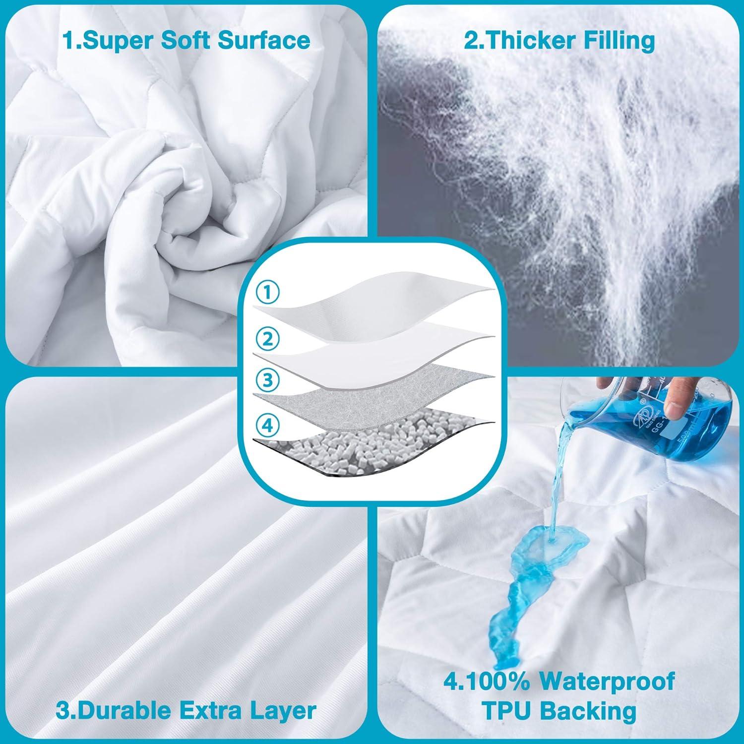 imageLunsing RV King Mattress Protector Soft Breathable Waterproof Narrow King Size Mattress Pad Cover 618 inches Deep Pocket White