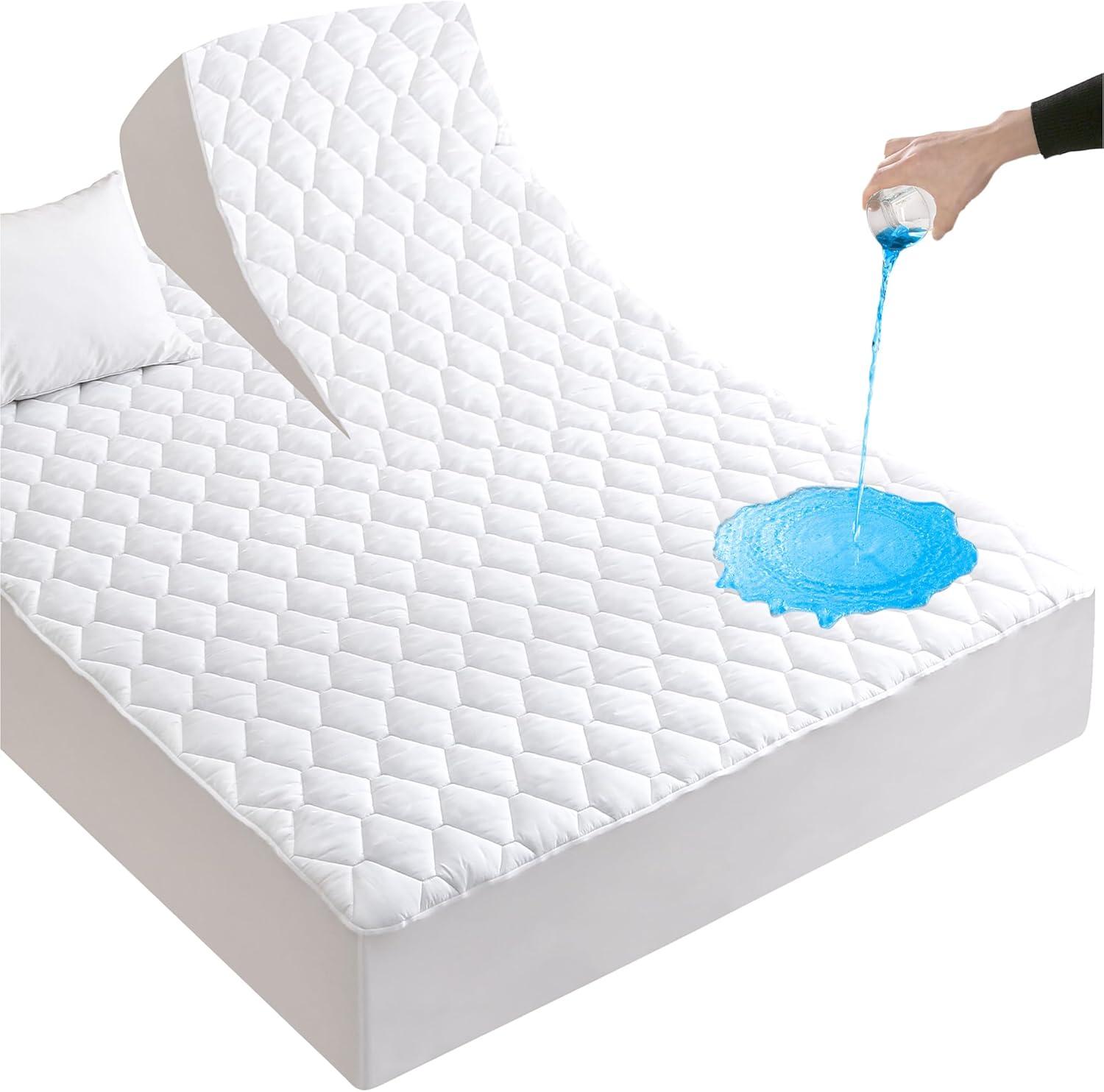 imageLunsing Twin Mattress Protector Soft Breathable Waterproof Twin Size Mattress Pad Cover 616 inches Deep Pocket 4 Straps WhiteWhite