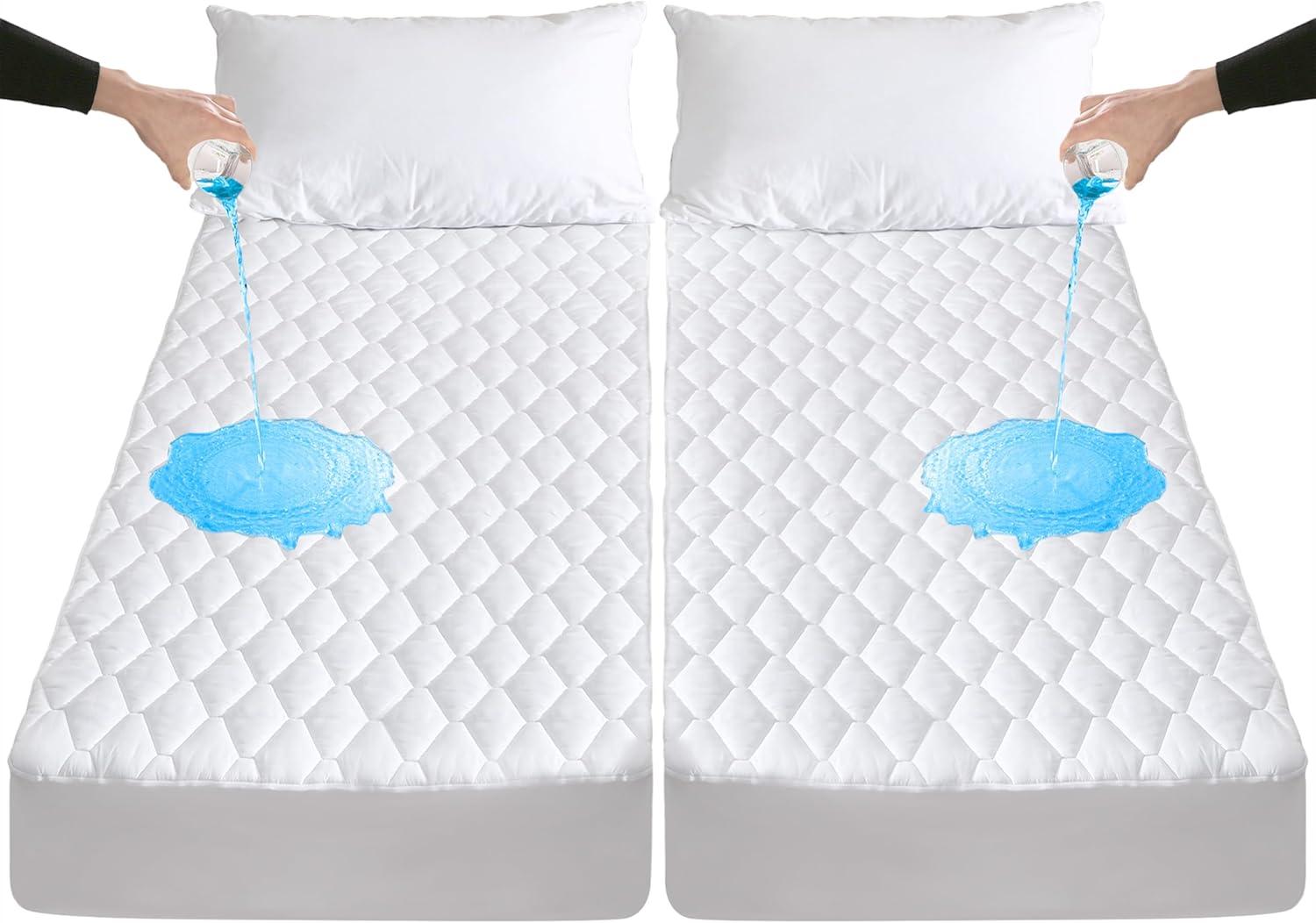 imageLunsing Twin Mattress Protector Soft Breathable Waterproof Twin Size Mattress Pad Cover 616 inches Deep Pocket 4 Straps WhiteWhite
