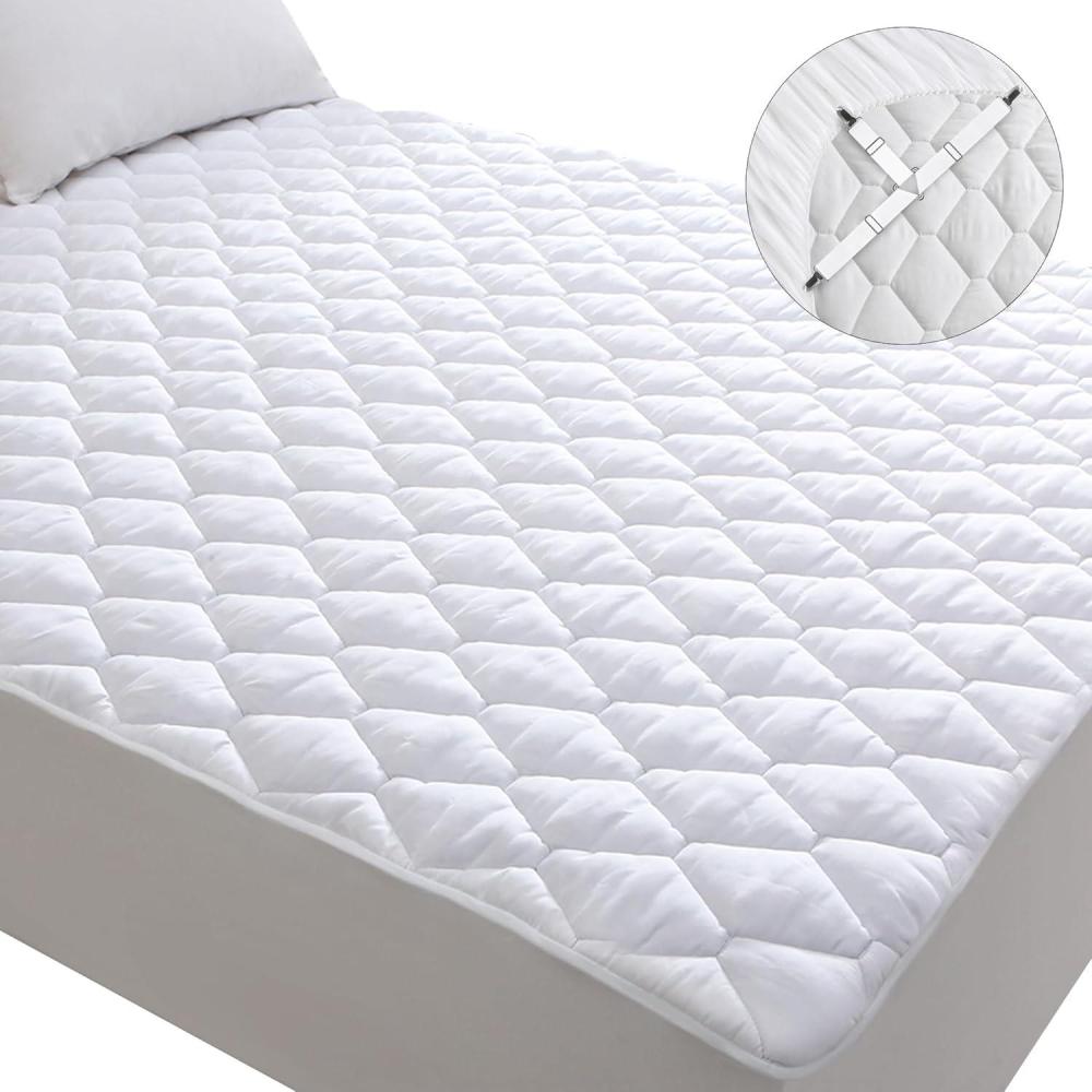 imageLunsing Twin Mattress Protector Soft Breathable Waterproof Twin Size Mattress Pad Cover 616 inches Deep Pocket 4 Straps WhiteWhite