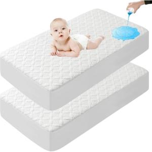 imageLunsing 2 Pack Waterproof Crib Mattress Protector Soft Breathable and Noiseless Baby Mattress Pad Cover with 413 in Deep Pockets