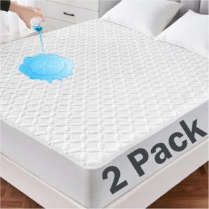 imageLunsing 2 Pack Waterproof Twin Mattress Protector Soft Breathable and Noiseless Twin Size Mattress Pad Cover with 616 in Deep PocketsWhite