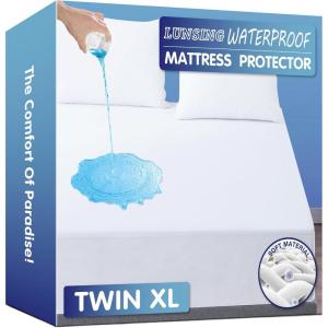 imageLunsing Waterproof Twin XL Mattress Protector for College Dorm Noiseless Breathable and Soft Twin Extra Long Size Mattress Pad Cover with 616 inches Deep Pocket White